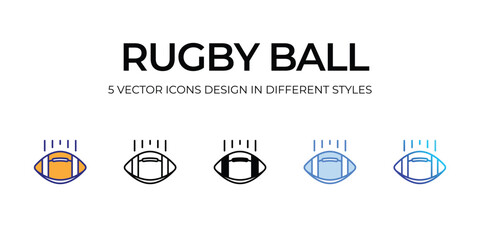 rugby ball Icon Design in Five style with Editable Stroke. Line, Solid, Flat Line, Duo Tone Color, and Color Gradient Line. Suitable for Web Page, Mobile App, UI, UX and GUI design.