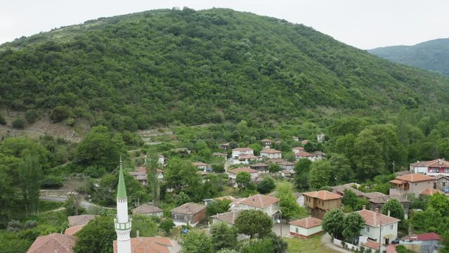 Aerial view of Tekirdag Ucmakdere Village. 4K Footage in Turkey