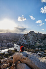 Hike in the desert of Corsica with a backpack and tent