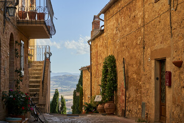 Typical street in Montalcino, Tuscany, Italy