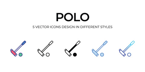 polo Icon Design in Five style with Editable Stroke. Line, Solid, Flat Line, Duo Tone Color, and Color Gradient Line. Suitable for Web Page, Mobile App, UI, UX and GUI design.