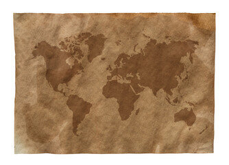 Fototapeta na wymiar World map on old brown grunge paper 
