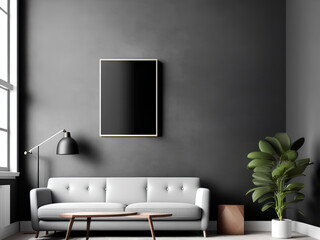 Modern Interior with Boho Poster Frame Mockup ,Minimalist Mockup Photo of Poster Frame in Boho Style,Generative AI 