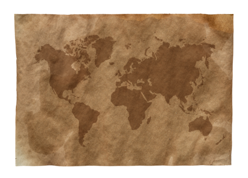 World map on old brown grunge paper	