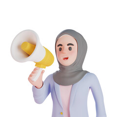 3d muslim woman speaking with megaphone. 3d illustration.