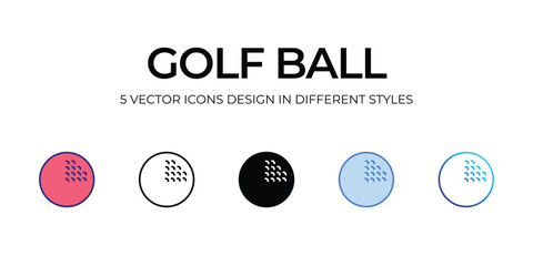 golf ball Icon Design in Five style with Editable Stroke. Line, Solid, Flat Line, Duo Tone Color, and Color Gradient Line. Suitable for Web Page, Mobile App, UI, UX and GUI design.