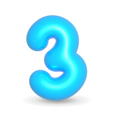 Number Three Sky Blue Balloon 3d render. Realistic design element for events.