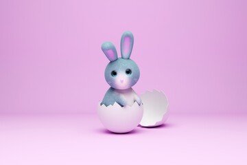 Easter cute Bunny with egg on light pink background. 3d rendering