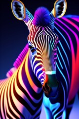 3D Zebra Colorful collage body in colorful background. 3D Illustration