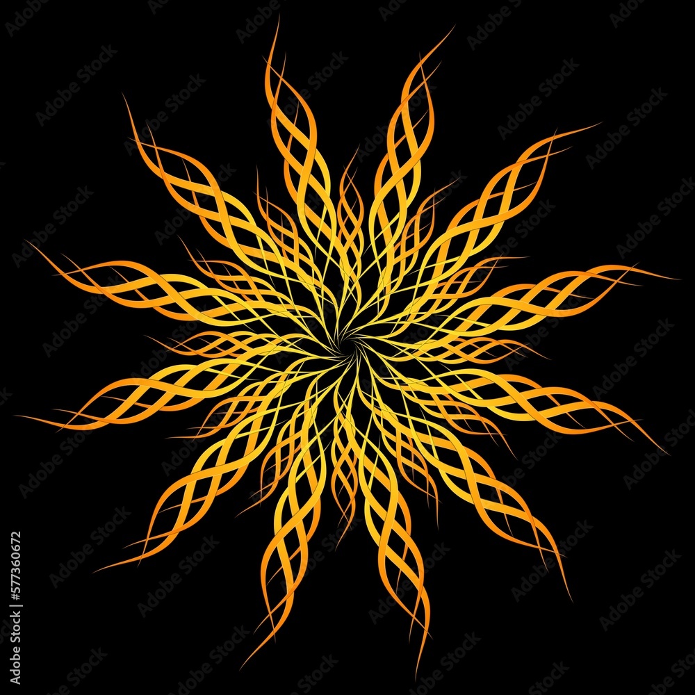 Aufkleber abstract graphic background - loop shape illusion in orange yellow colour on black background - 3d i