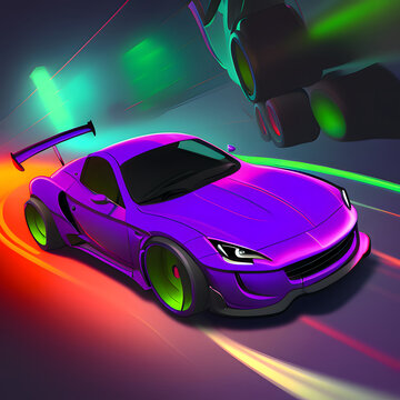 Sportwagen - Super Rennautos in sehr bunten Farben - 3D Render - Creative Trend: Psychic Waves - (Generative AI)