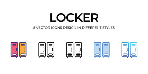 locker Icon Design in Five style with Editable Stroke. Line, Solid, Flat Line, Duo Tone Color, and Color Gradient Line. Suitable for Web Page, Mobile App, UI, UX and GUI design.