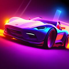 Obraz na płótnie Canvas Sportwagen - Super Rennautos in sehr bunten Farben - 3D Render - Creative Trend: Psychic Waves - (Generative AI)