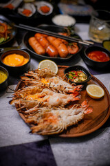 seafood paella in a pan