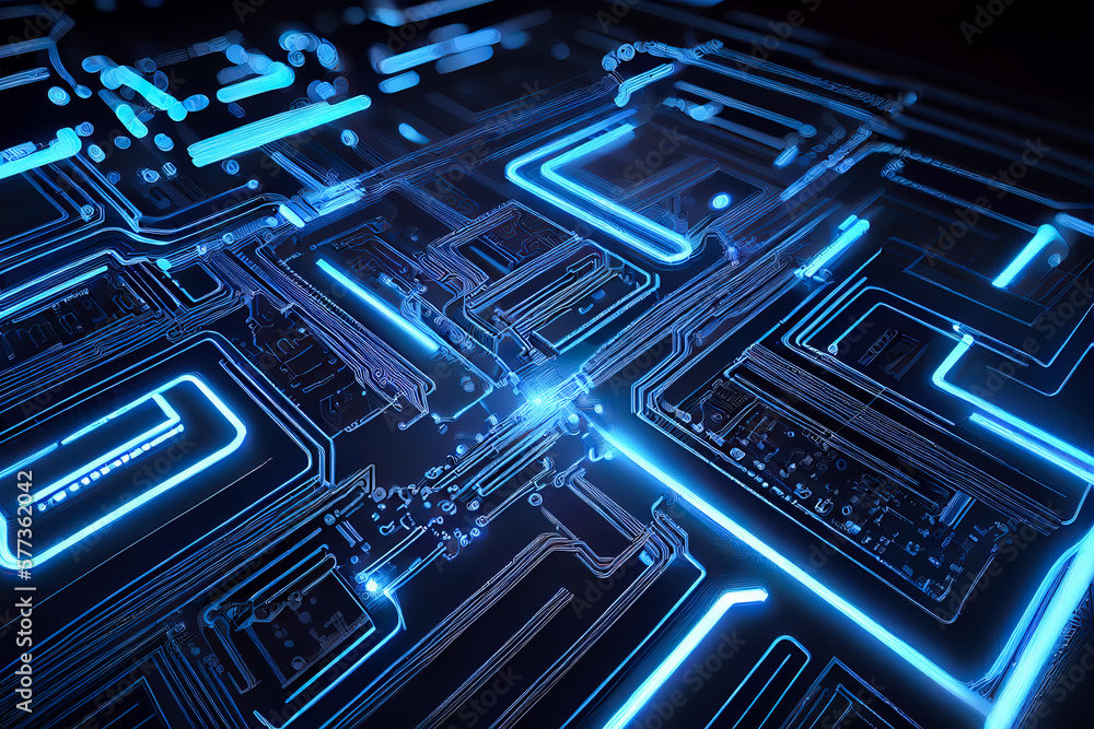 Poster abstract glowing microchip. generative ai