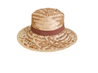 straw hat with strap isolated on a white background