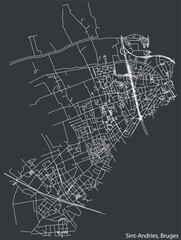 Detailed hand-drawn navigational urban street roads map of the SINT-ANDRIES SUBURB of the Belgian city of BRUGES, Belgium with vivid road lines and name tag on solid background