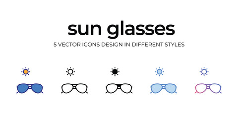 sunglasses Icon Design in Five style with Editable Stroke. Line, Solid, Flat Line, Duo Tone Color, and Color Gradient Line. Suitable for Web Page, Mobile App, UI, UX and GUI design.