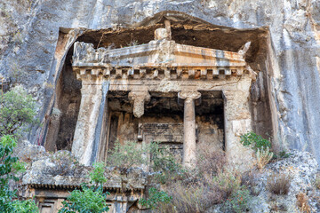 Rock king tombs, symbols of Fethiye city, Amyntas Rock Tombs, Mugla, Turkey.