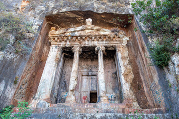 Rock king tombs, symbols of Fethiye city, Amyntas Rock Tombs, Mugla, Turkey.