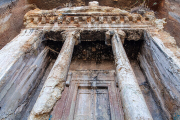 Rock king tombs, symbols of Fethiye city, Amyntas Rock Tombs, Mugla, Turkey.