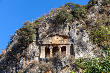 Rock king tombs, symbols of Fethiye city, Amyntas Rock Tombs, Mugla, Turkey.