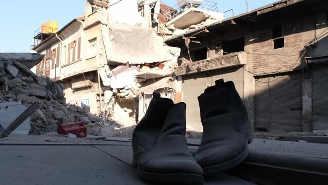 Hatay Turkiye Earthquake, the most famous street of Antakya with buildings destroyed and damaged in the earthquake