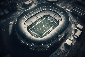 Close-up of American Football on Field with Stadium in Background, Super Bowl Game. Generative AI