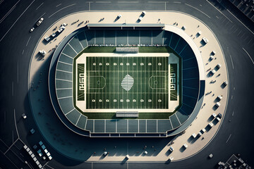 Close-up of American Football on Field with Stadium in Background, Super Bowl Game. Generative AI