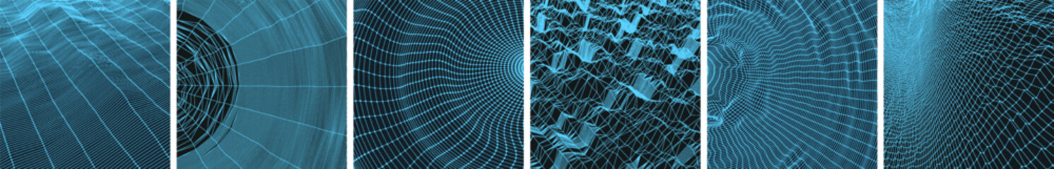 Abstract science or technology background. Concept about network space or worldwide communication technology. Array with dynamic particles. Technology style. 3D grid surface. Vector with particle.