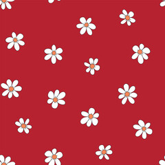 Naklejka na ściany i meble Seamless floral pattern based on traditional folk art ornaments. Colorful chamomile, daisy flowers on color background. Doodle style. Vector illustration. Simple minimalistic pattern