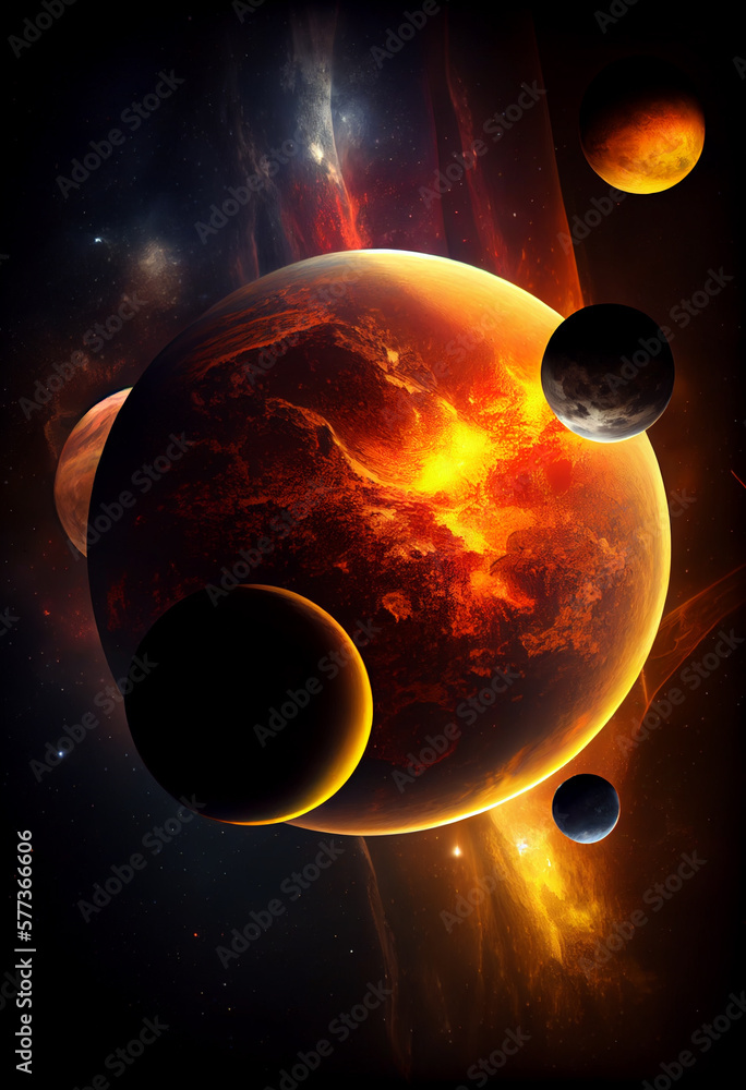 Wall mural solar system and space objects. ai generated