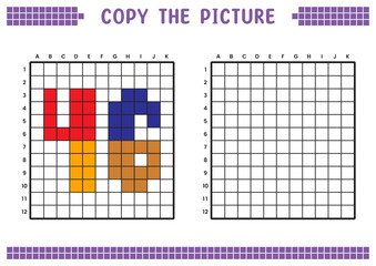 Copy the picture, complete the grid image. Educational worksheets drawing with squares, coloring cell areas. Preschool activities, children's games. Cartoon vector illustration, pixel art. Number 46.