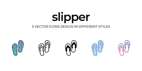 slipper Icon Design in Five style with Editable Stroke. Line, Solid, Flat Line, Duo Tone Color, and Color Gradient Line. Suitable for Web Page, Mobile App, UI, UX and GUI design.