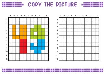 Copy the picture, complete the grid image. Educational worksheets drawing with squares, coloring cell areas. Preschool activities, children's games. Cartoon vector illustration, pixel art. Number 49.