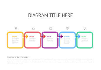Minimalistic five steps diagonal elements template with squares