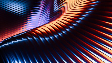 Fototapeta na wymiar Wallpaper with metallic waves in a orange-blue gradient