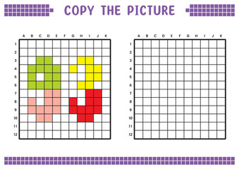 Fototapeta premium Copy the picture, complete the grid image. Educational worksheets drawing with squares, coloring cell areas. Preschool activities, children's games. Cartoon vector illustration, pixel art. Number 93.