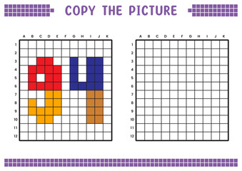 Copy the picture, complete the grid image. Educational worksheets drawing with squares, coloring cell areas. Preschool activities, children's games. Cartoon vector illustration, pixel art. Number 94.