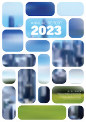 Light annual report front cover page template with photo
