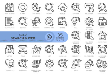 Set of conceptual icons. Vector icons in flat linear style for web sites, applications and other graphic resources. Set from the series - Web Search. Editable outline icon.	
