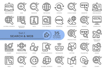 Set of conceptual icons. Vector icons in flat linear style for web sites, applications and other graphic resources. Set from the series - Web Search. Editable outline icon.	
