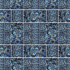  Tiles in dark blue colors. Seamless pattern