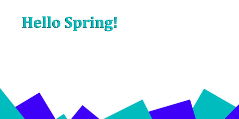 Banner hello spring on a white background. Spring card with the inscription spring. Greeting card on a blue background. gentle spring blue background