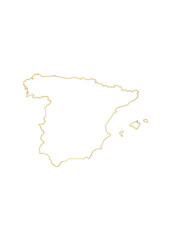 Spain outline map. National borders outlined in gold. Illustration with transparent background. 