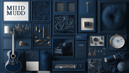 musical midnight blue mood board, generative Ai