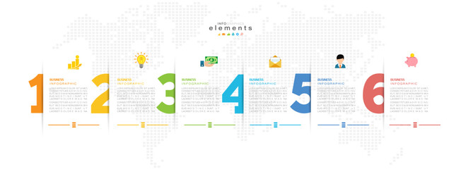 Infographic design template. timeline with icons and 6 options or steps. Can be used for process, presentations, layout, banner, web design vector illustration.