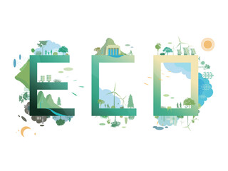 Fototapeta premium ESG and ECO friendly community A011 ECO text shows by the green environmental its suit to add words inside about ESG - Environmental, Social, and Governance vector illustration graphic EPS 10