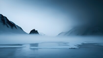 Fototapeta na wymiar Mystical Frozen Landscape: A Moody Serenity in Ethereal Fog - Generative Ai