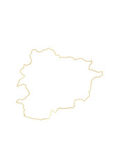 Andorra country map. National borders in gold. Illustration on transparent background.